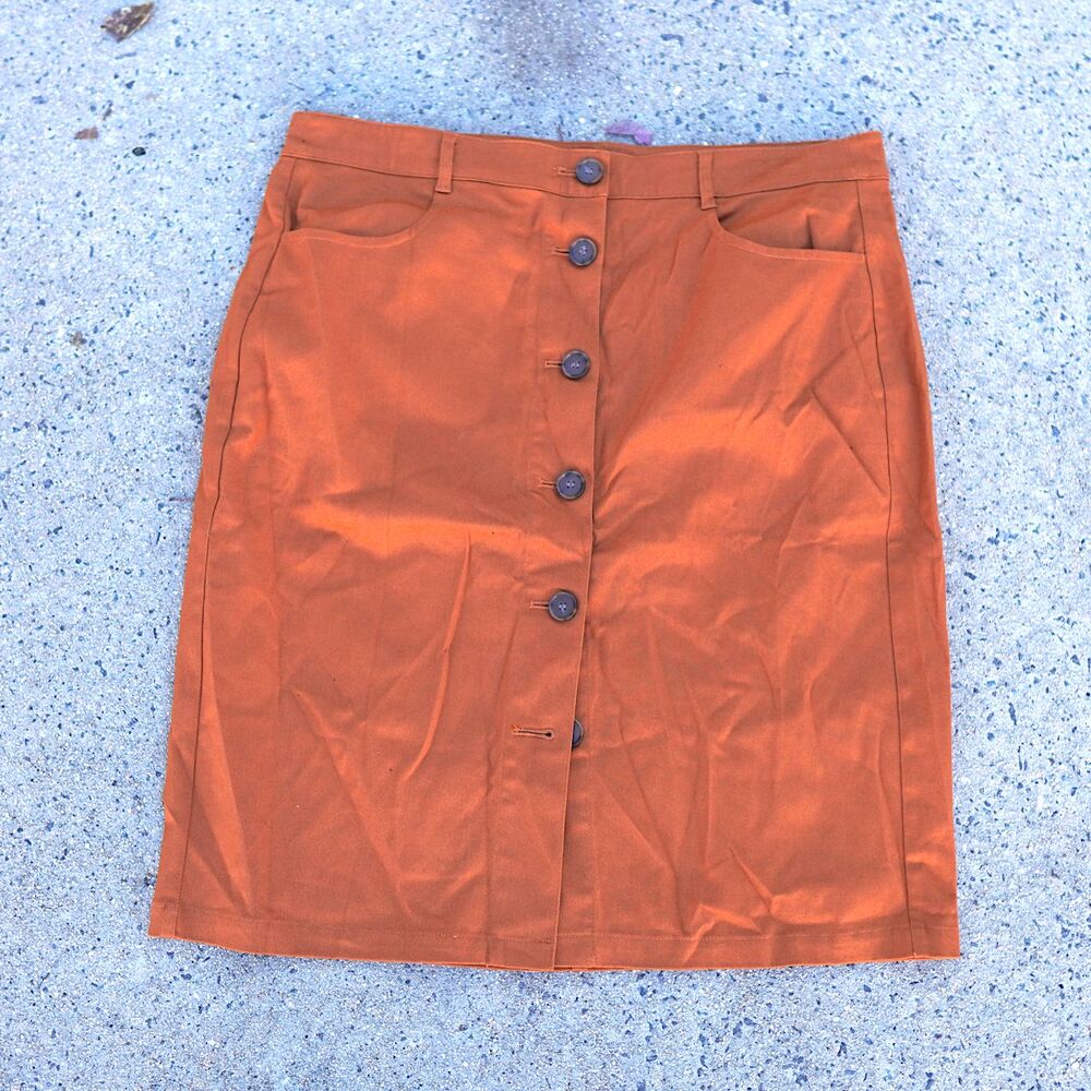 LOFT Burnt Orange Rust Pencil Skirt Size 12 Fall Office Workwear Casual Cotton